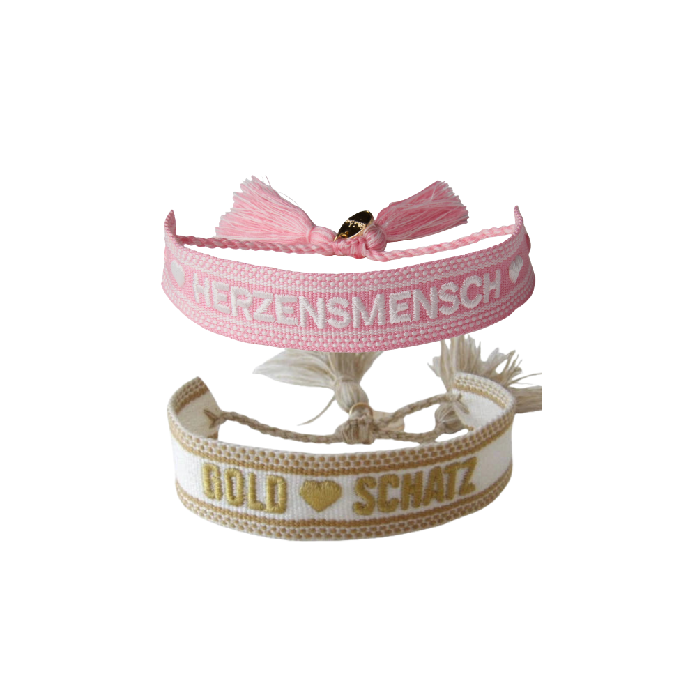 Muttertags Stoffarmband Set – Herzensmensch & Goldschatz