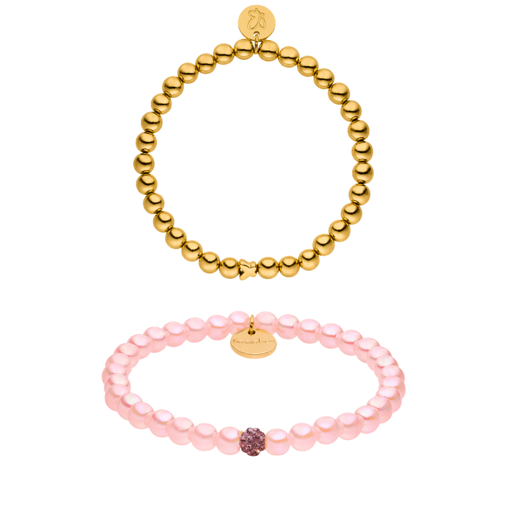 Rosa 14K vergoldetes Perlenarmband Set – Intensiv Glow Fine