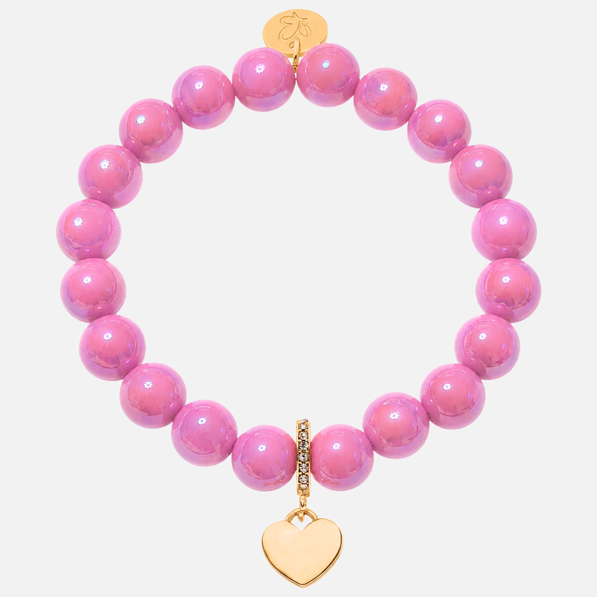 Perlenarmband Vintage Rosa mit Herzanhänger und 3D Intensiv Glow Effekt 10mm