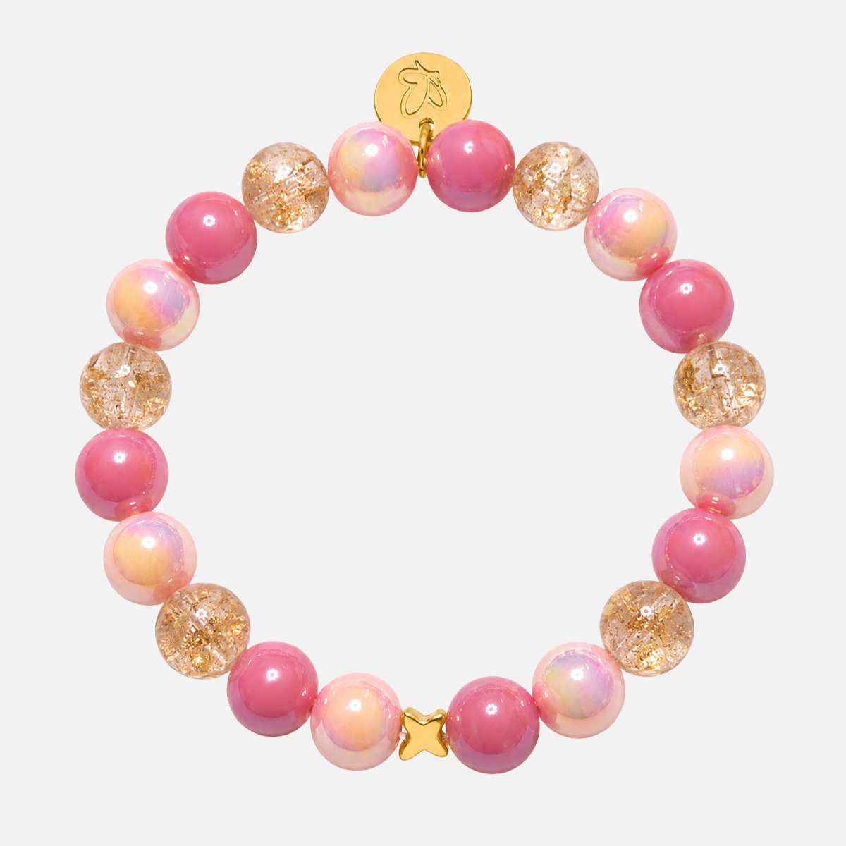 Perlenarmband Multi Rosa mit Glasperlen & Schmetterling – Perlenmix 10mm