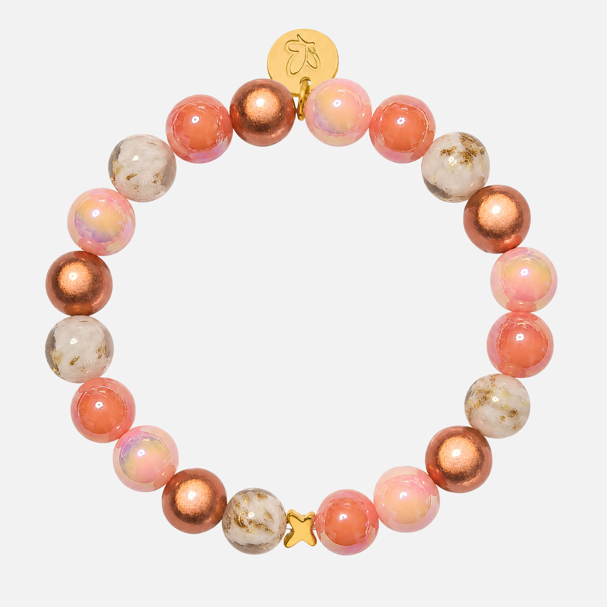 Perlenarmband Multi Rosa mit Porzellanperlen & Schmetterling – Perlenmix 10mm