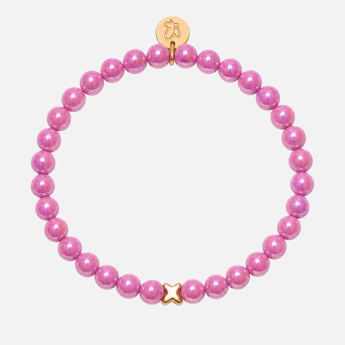 Perlenarmband Vintage Rosa mit Schmetterling – 3D Intensiv Glow 6mm
