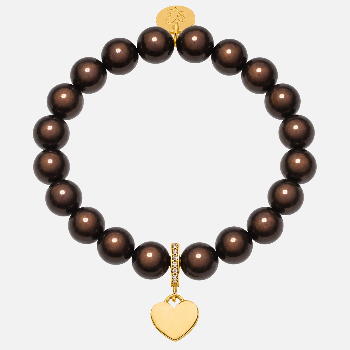 Perlenarmband Dunkles Schokoladenbraun mit Herzanhänger – 3D Matt Glow 10mm