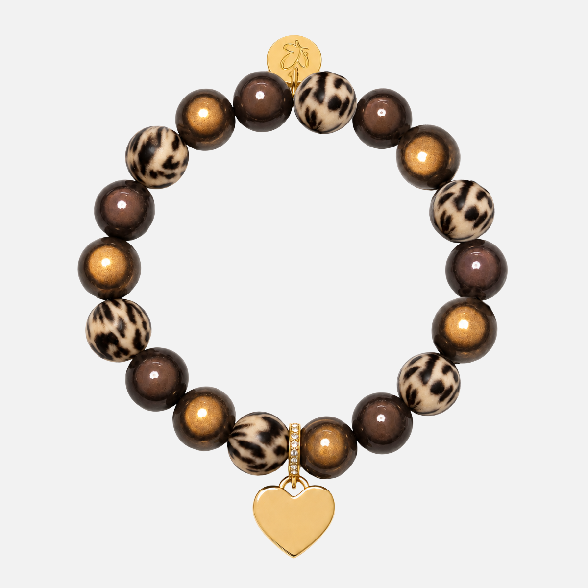 Perlenarmband Leo & Braun mit Herzanhänger – Perlenmix 12mm