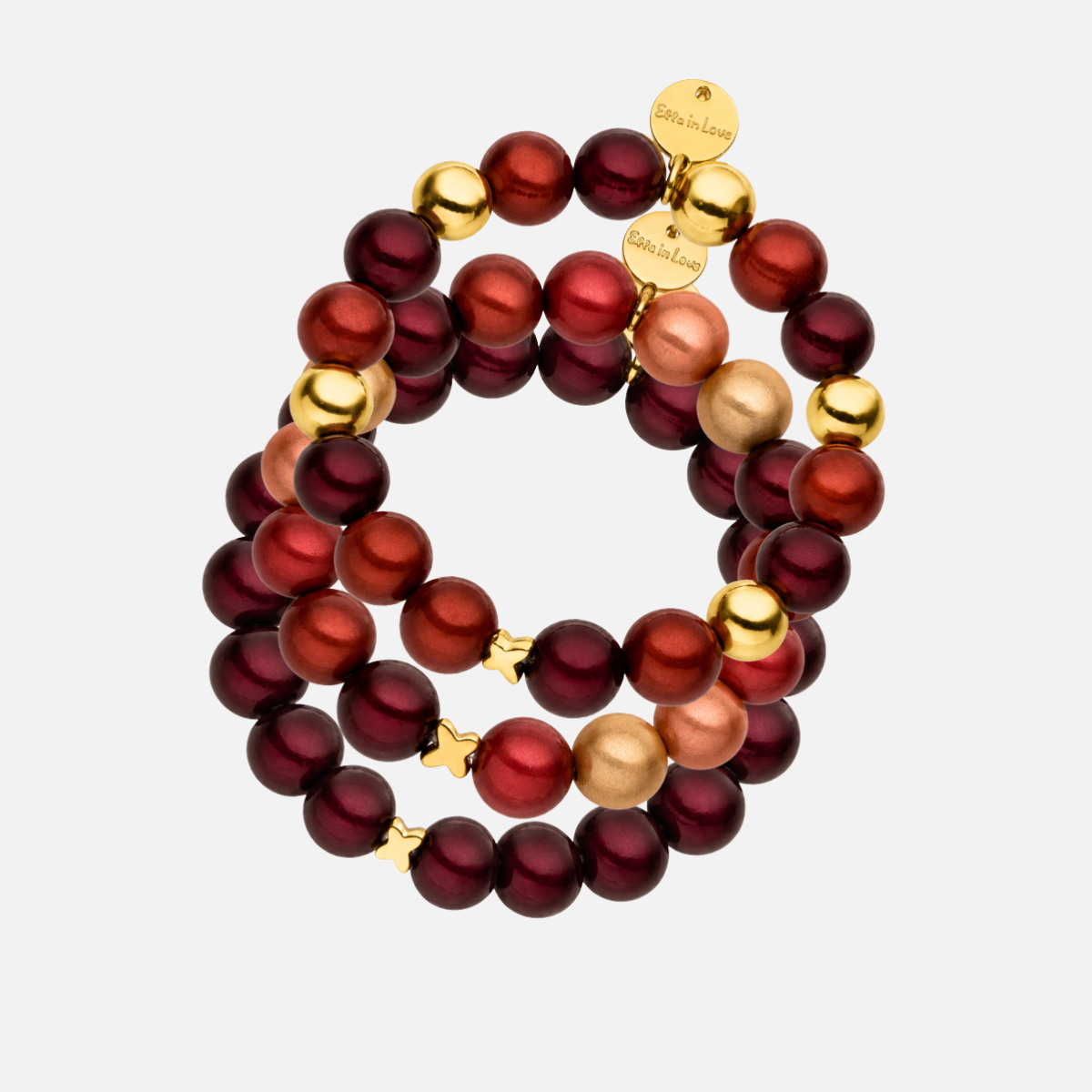 Perlenarmband-Set Weinrot, Multicolor & Rot–Gold – 3D Matt Glow 12 mm