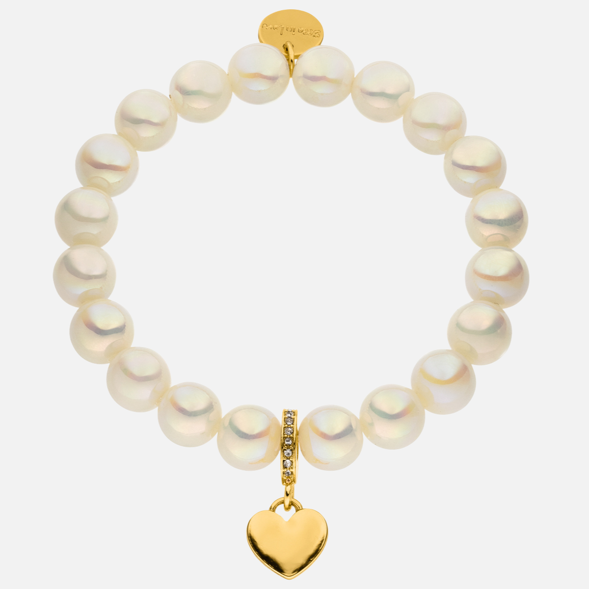Perlenarmband mit Herzanhänger Champagner mit 3D Intensiv Glow Effekt 10mm