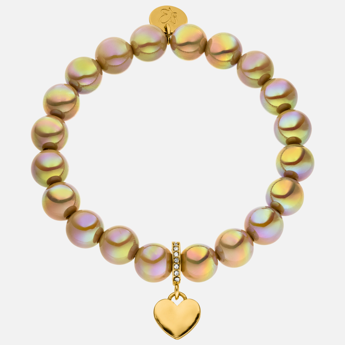 Perlenarmband mit Herzanhänger Hellbraun mit 3D Intensiv Glow Effekt 10mm