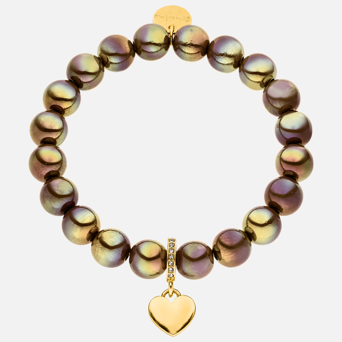 Perlenarmband mit Herzanhänger Dunkelbraun mit 3D Intensiv Glow Effekt 10mm