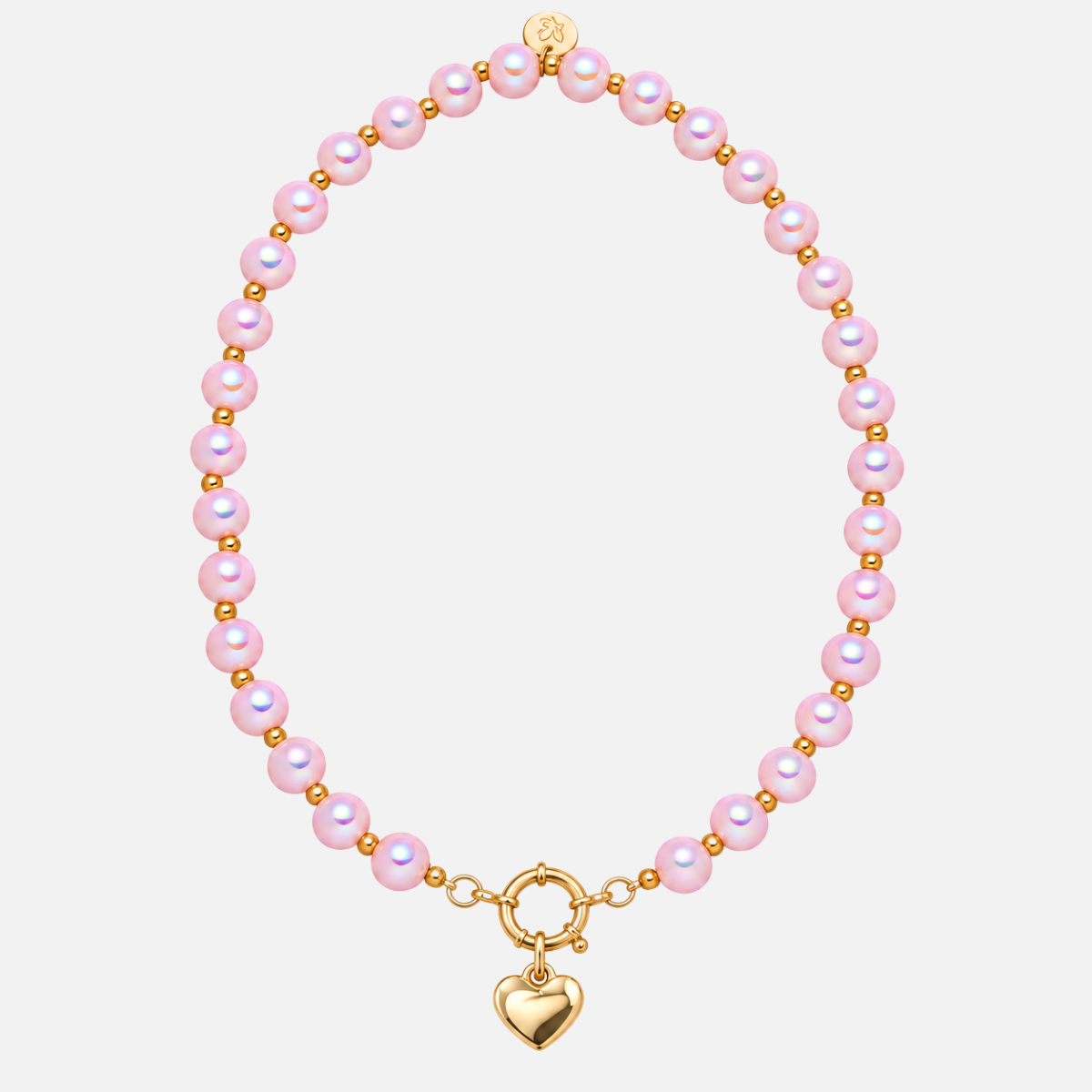 Perlenhalskette mit Herzanhänger Rosa mit 3D Intensiv Glow Effekt