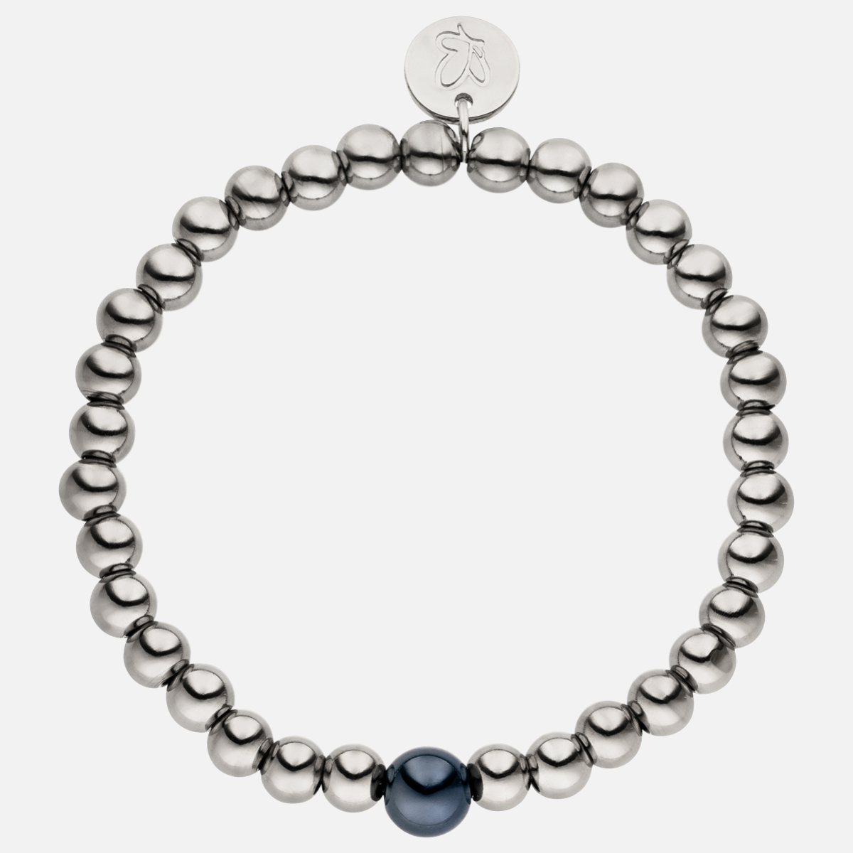 Perlenarmband Versilbert Fine Schwarz mit 3D Intensiv Glow Effekt 6mm
