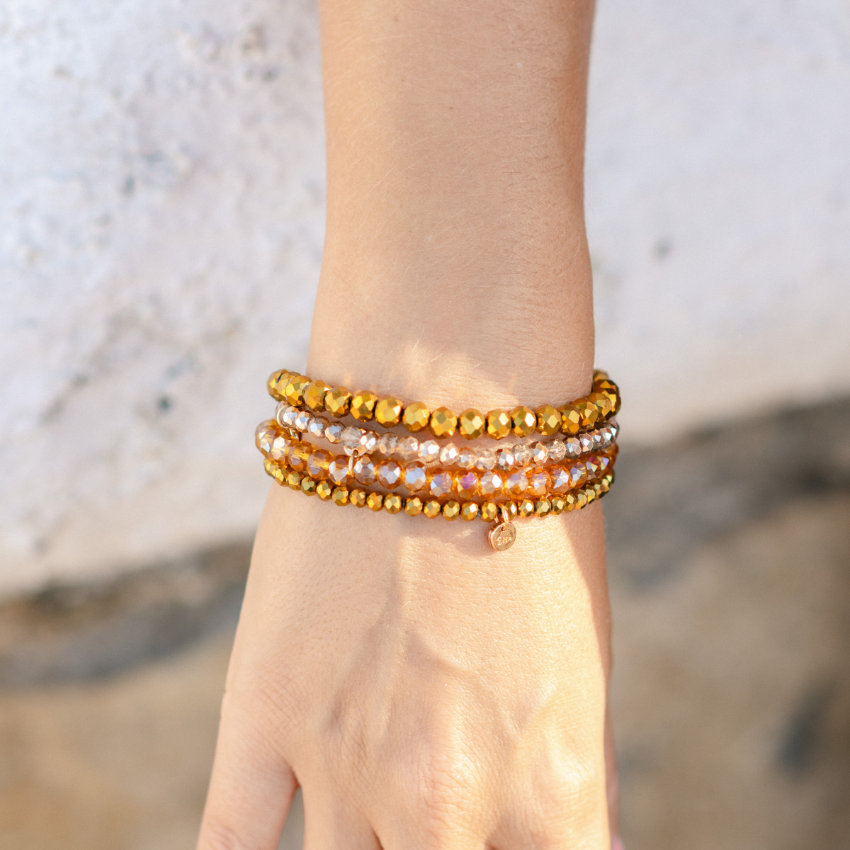 Perlenarmband-Set Gold mit Semi-Edelsteinen – 4-teilig & wasserfest