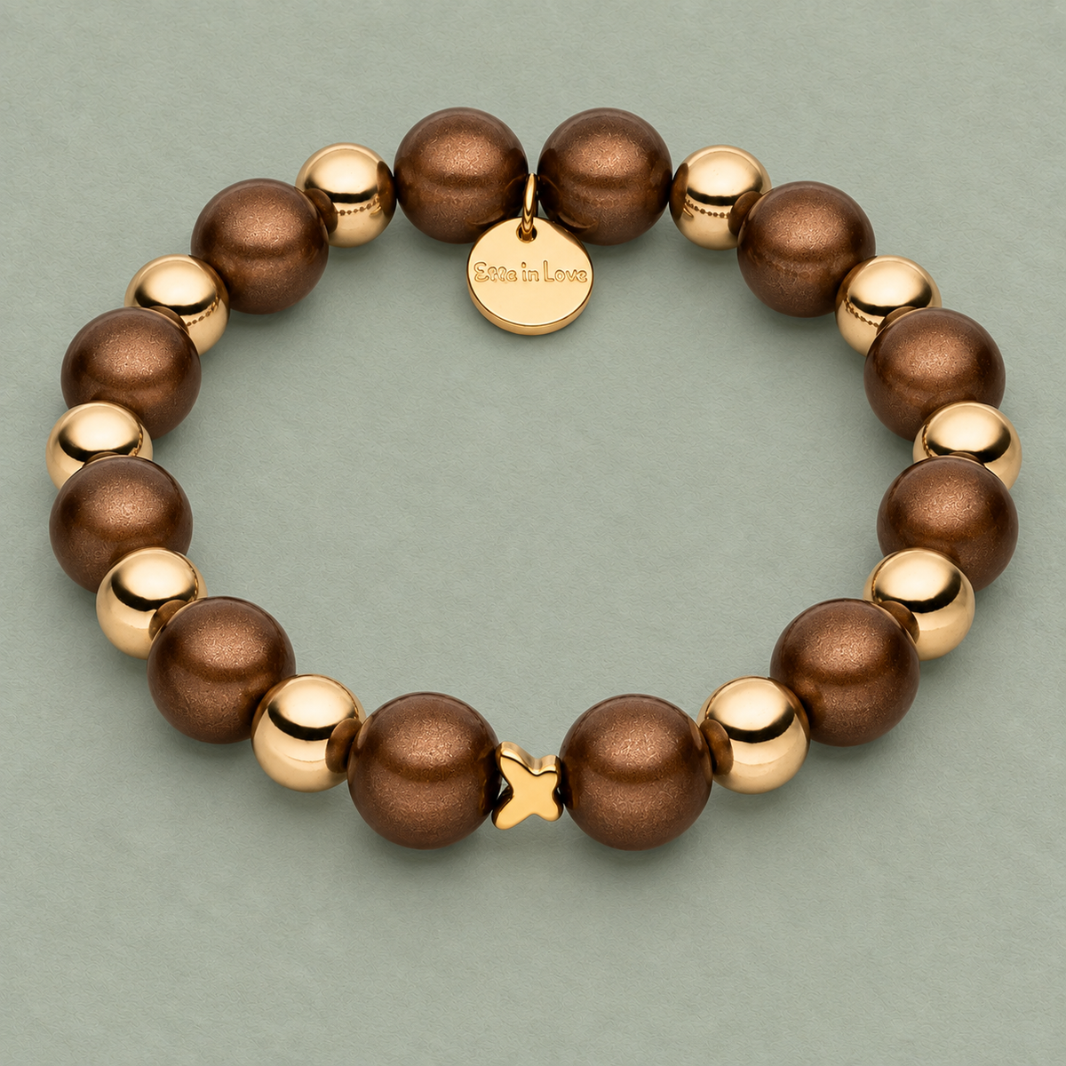 Perlenarmband Braun & Gold mit 3D Matt Glow Effekt