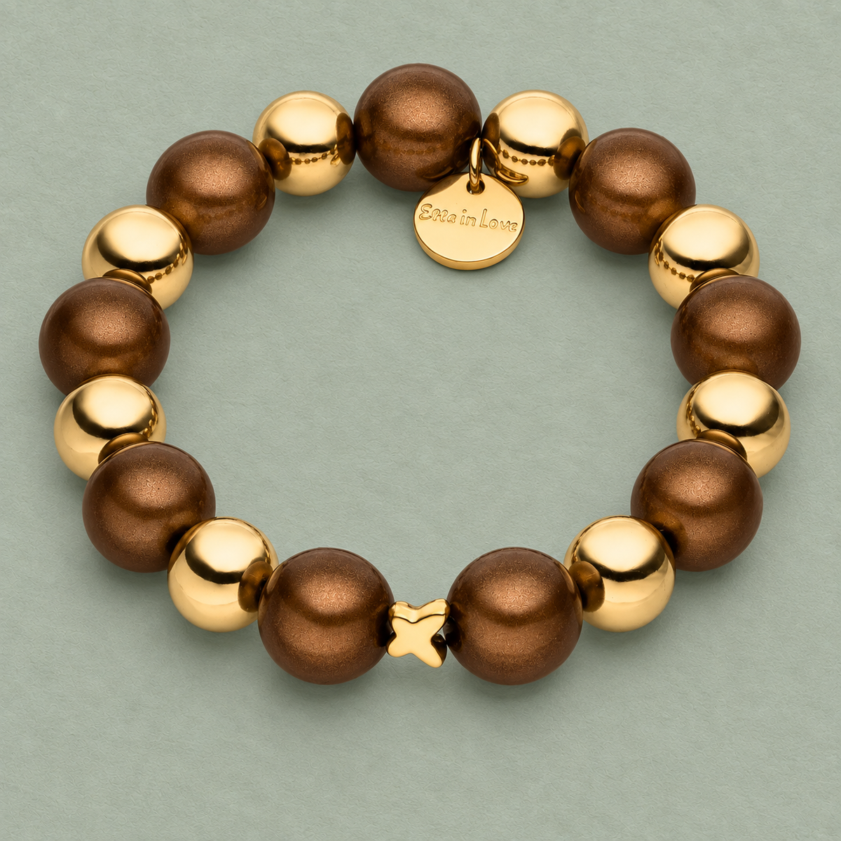 Perlenarmband Braun & Gold mit 3D Matt Glow Effekt