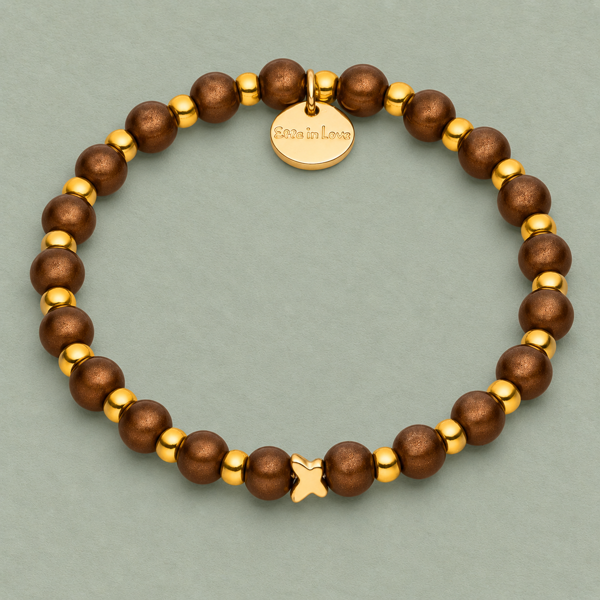 Perlenarmband Braun & Gold mit 3D Matt Glow Effekt