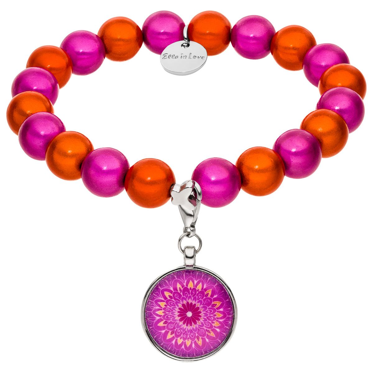 Perlenarmband Pink/Orange mit Charm – Spare im Set