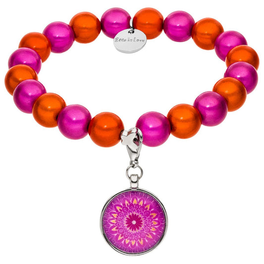 Perlenarmband Pink/Orange mit Charm – Spare im Set
