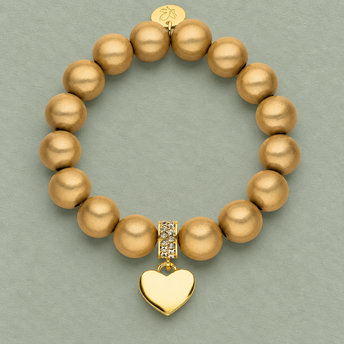 Perlenarmband mit Herzanhänger Statement Champagner mit 3D Matt Glow Effekt 12mm