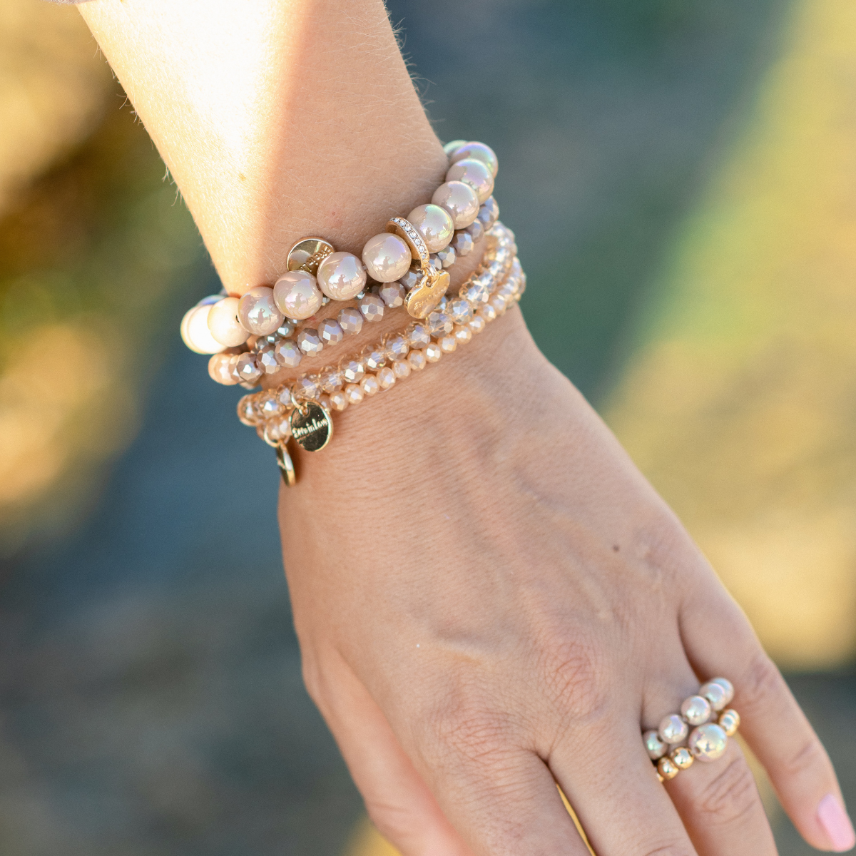 Perlenarmband-Set Braun mit Semi-Edelsteinen – 4-teilig & wasserfest