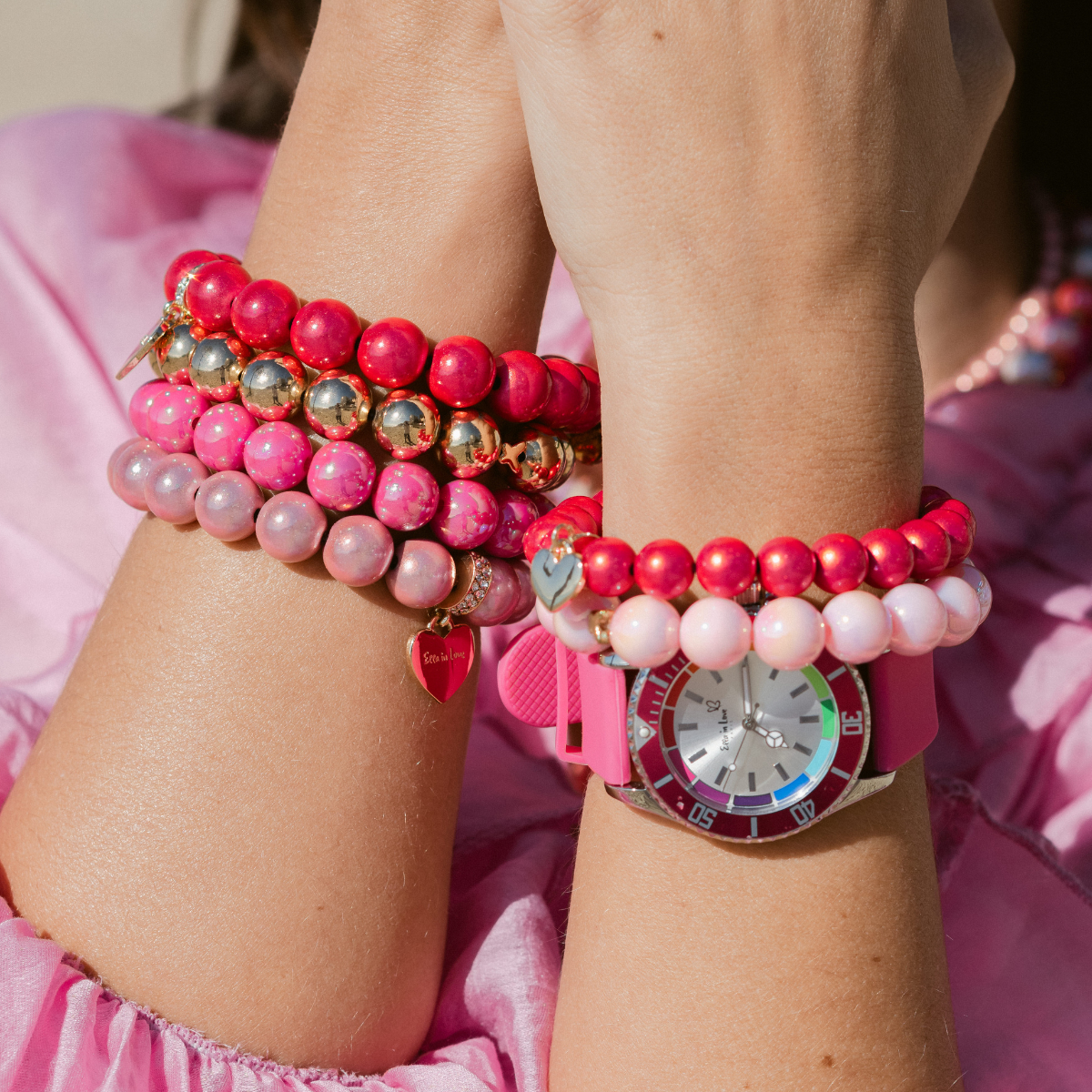 Perlenarmband Paket Pink Grün Champagner 4 teilig | Holiday Season
