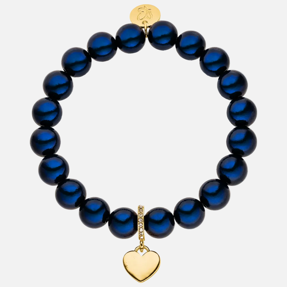 Perlenarmband mit Herzanhänger Classic Dunkelblau mit 3D Matt Glow Effekt
