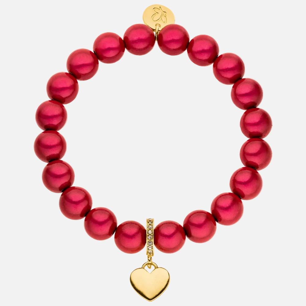 Perlenarmband mit Herzanhänger Classic Pink mit 3D Matt Glow Effekt
