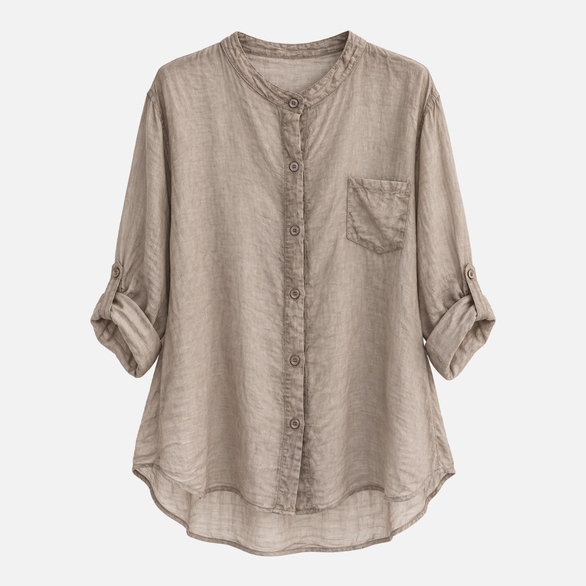 Damen-Baumwollbluse Taupe mit Stonewash-Effekt – One Size