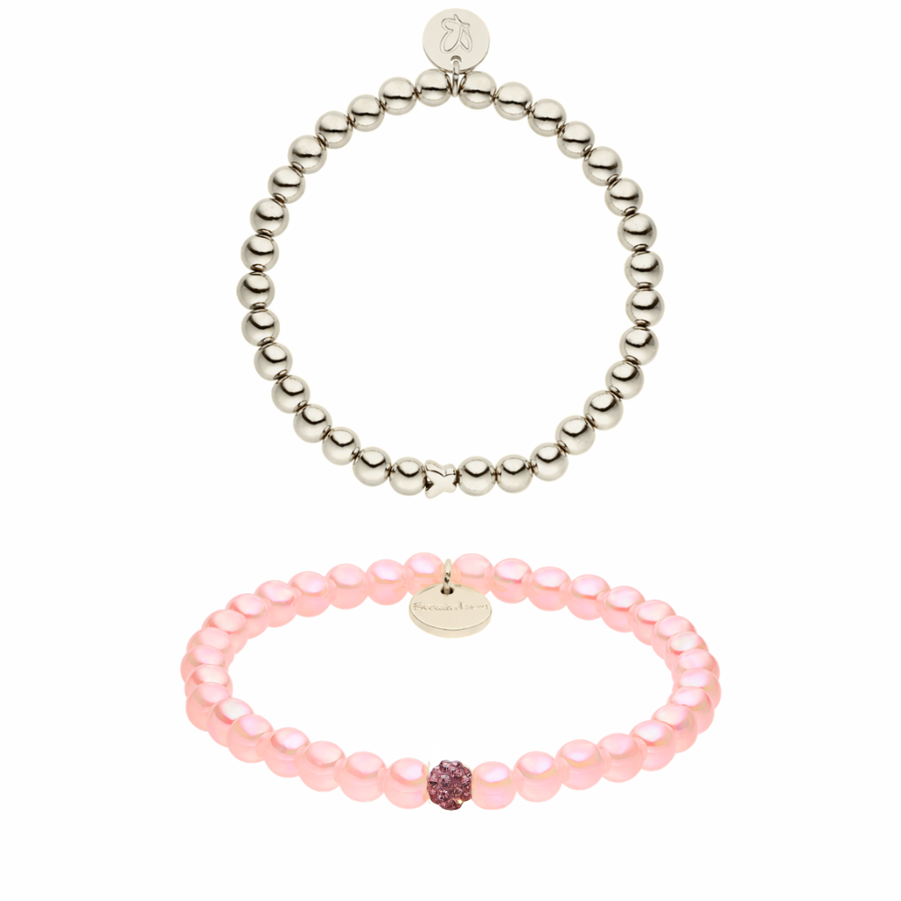 Rosa Perlenarmband Set in Silberoptik – Intensiv Glow Fine
