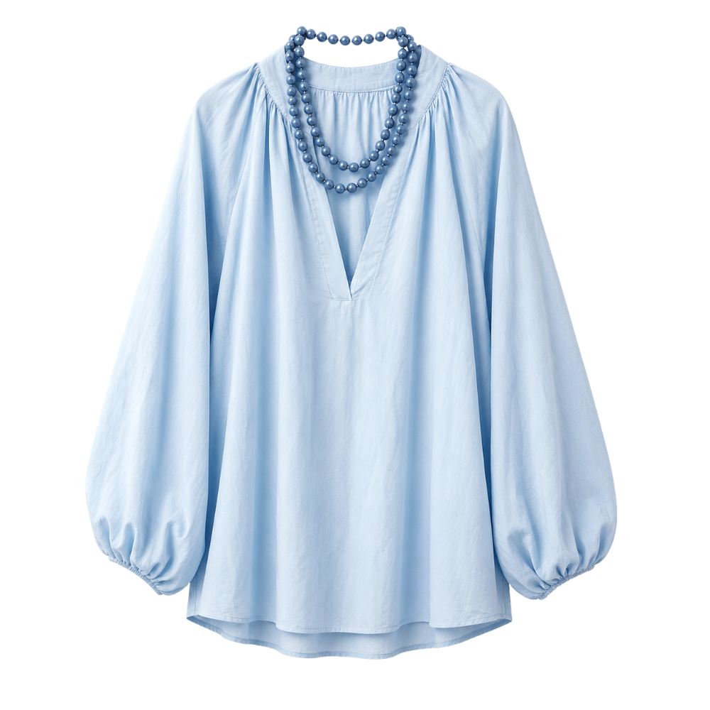 Damenbluse in Onesize Hellblau – Baumwolle & Seide