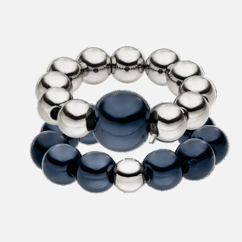 Perlenring Set 14K Versilbert Schwarz mit 3D Intensiv Glow Effekt