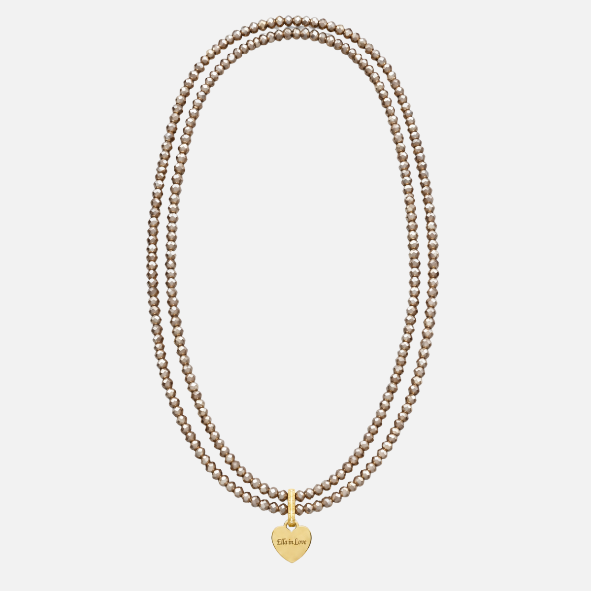 Perlenhalskette Braun mit Herz-Charm – wasserfest, 110 cm