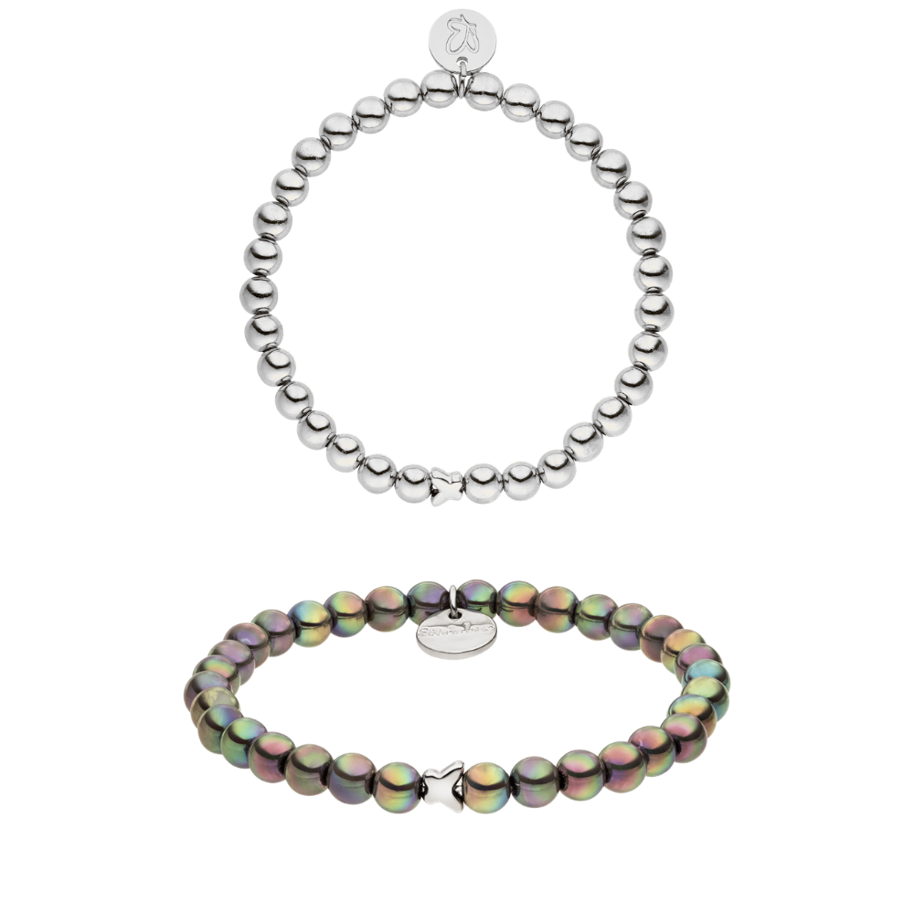 Graues Perlenarmband Set in Silberoptik – Intensiv Glow Fine