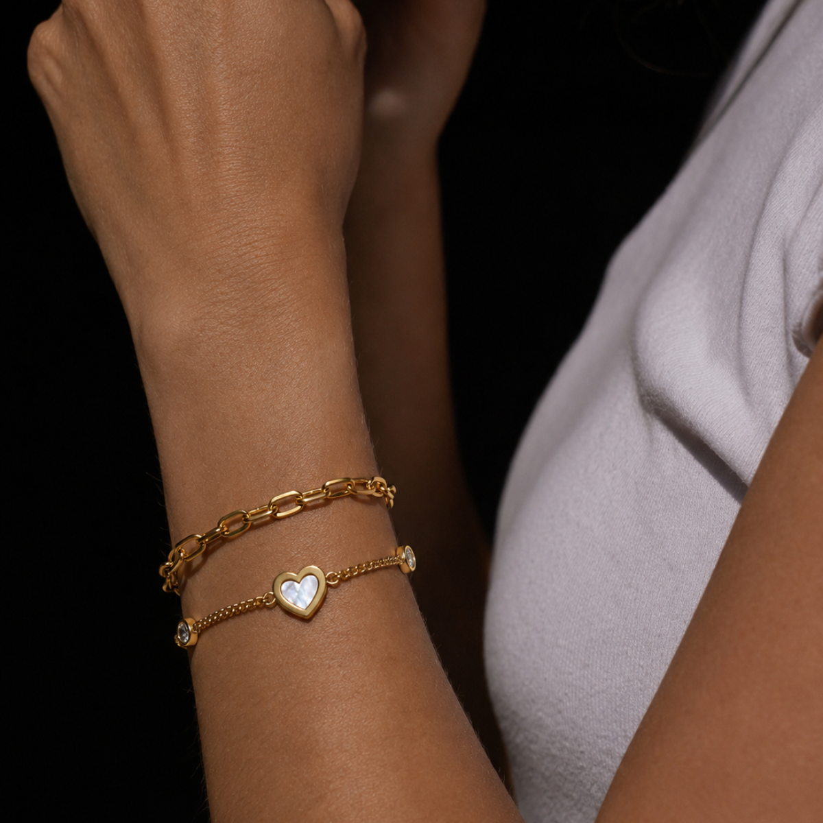 Zweireihiges Edelstahl-Armband Herz Gold – verstellbar 17,5–23 cm | Limited Edition