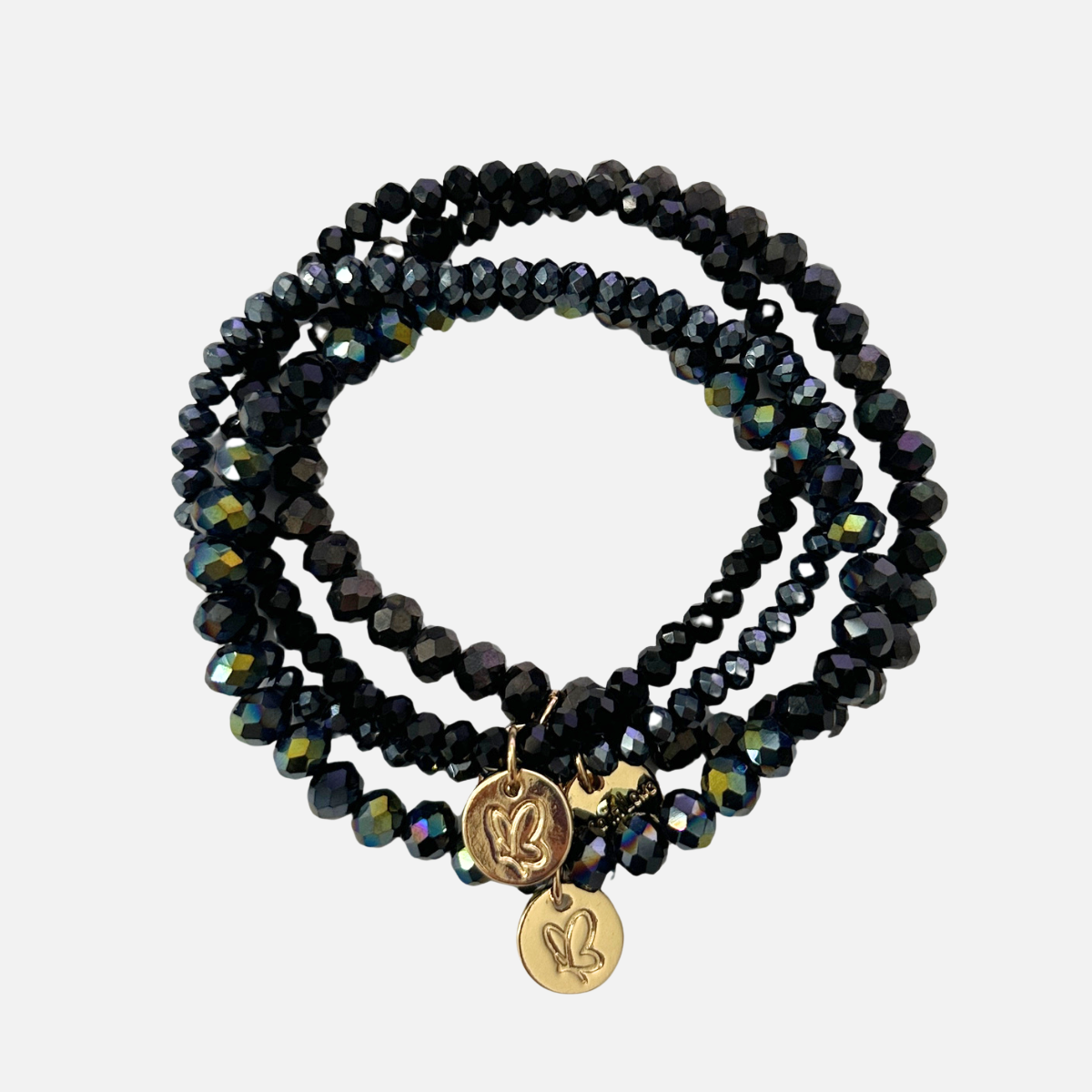 Perlenarmband-Set Schwarz mit Semi-Edelsteinen – 4-teilig & wasserfest