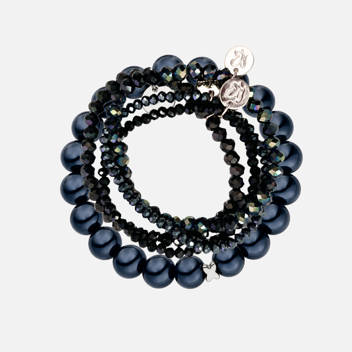 Perlenarmband-Set Schwarz mit Schmetterling – 5-teilig mit 3D Intensiv Glow 12 mm