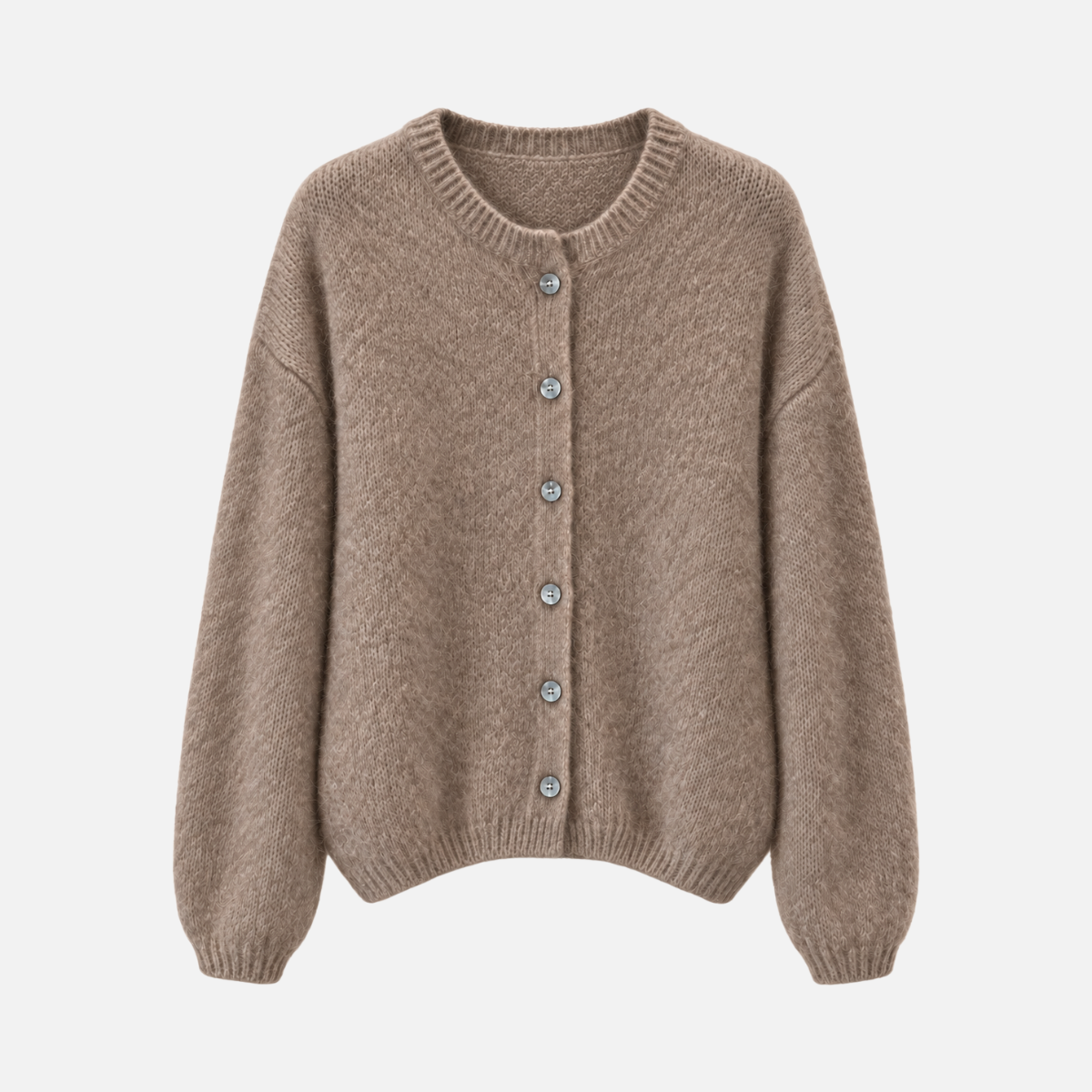 Damen-Strickjacke Taupe aus Mohair-Wollmix – One Size