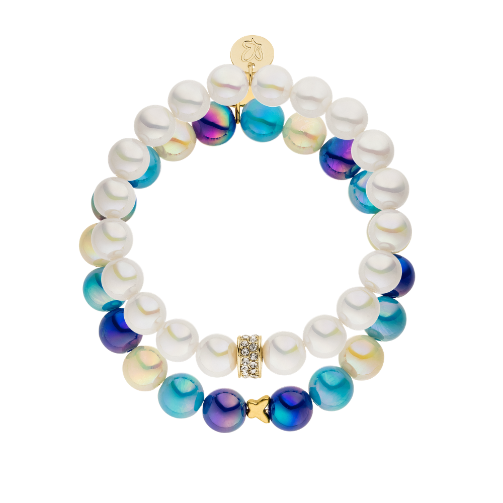 Perlenarmband Set mit Charm Multicolor & Weiß mit 3D Intensiv Glow Effekt