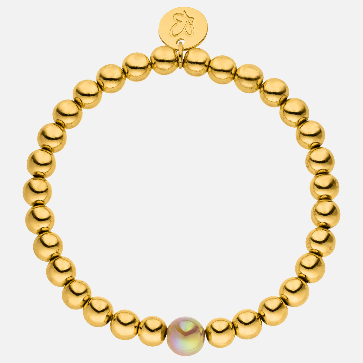 Perlenarmband 14K Vergoldet Fine Hellbraun mit 3D Intensiv Glow Effekt 6mm