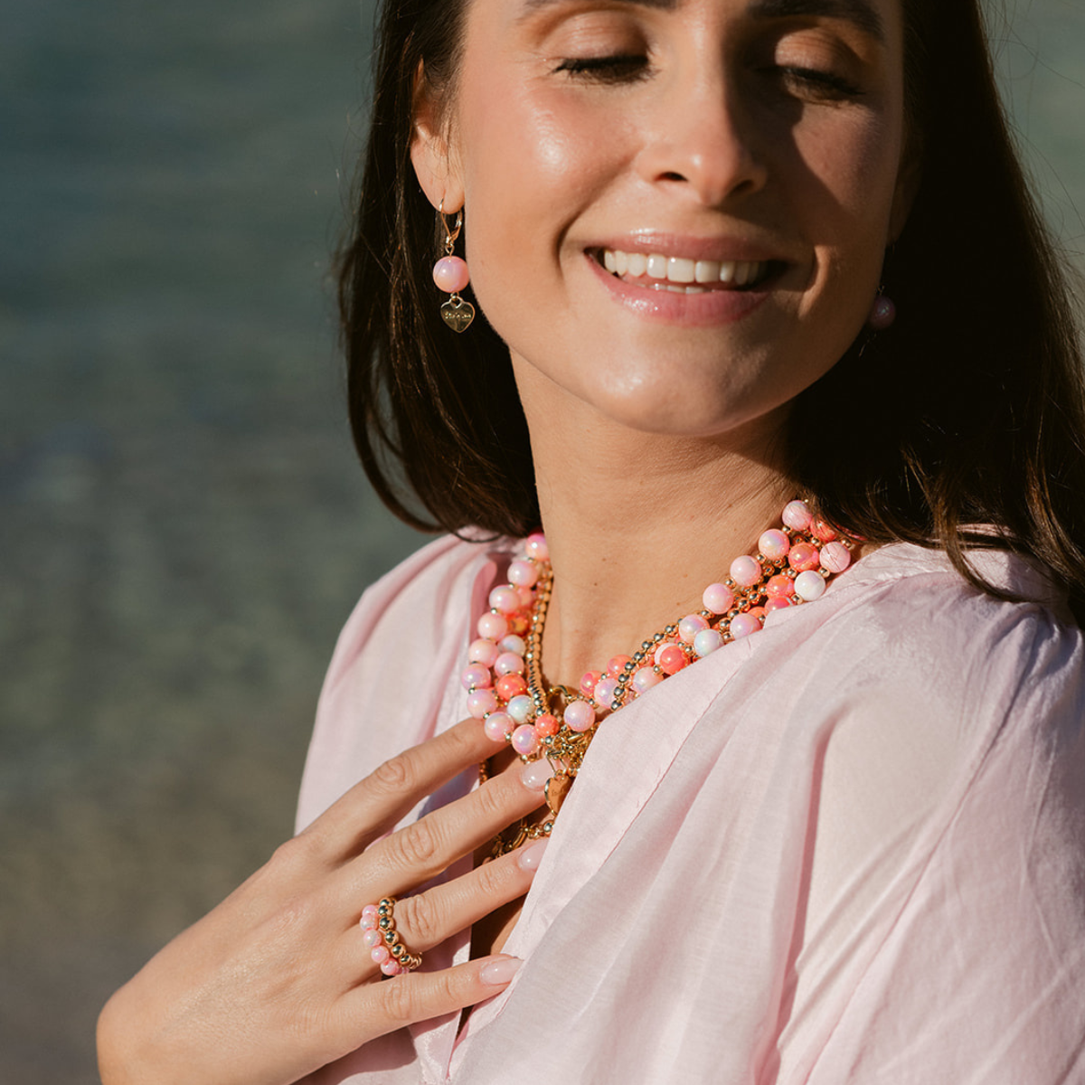 Halsketten Set 14K Vergoldet Rosa mit 3D Intensiv Glow Effekt