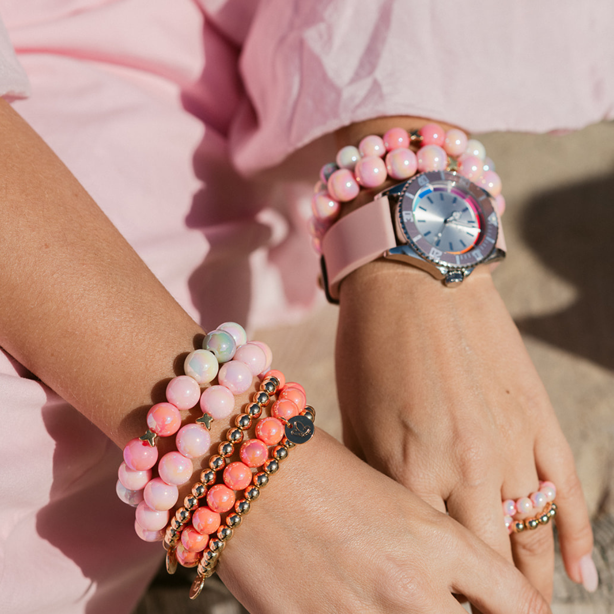 Perlenarmband Set Multicolor & Rosa mit 3D Intensiv Glow Effekt
