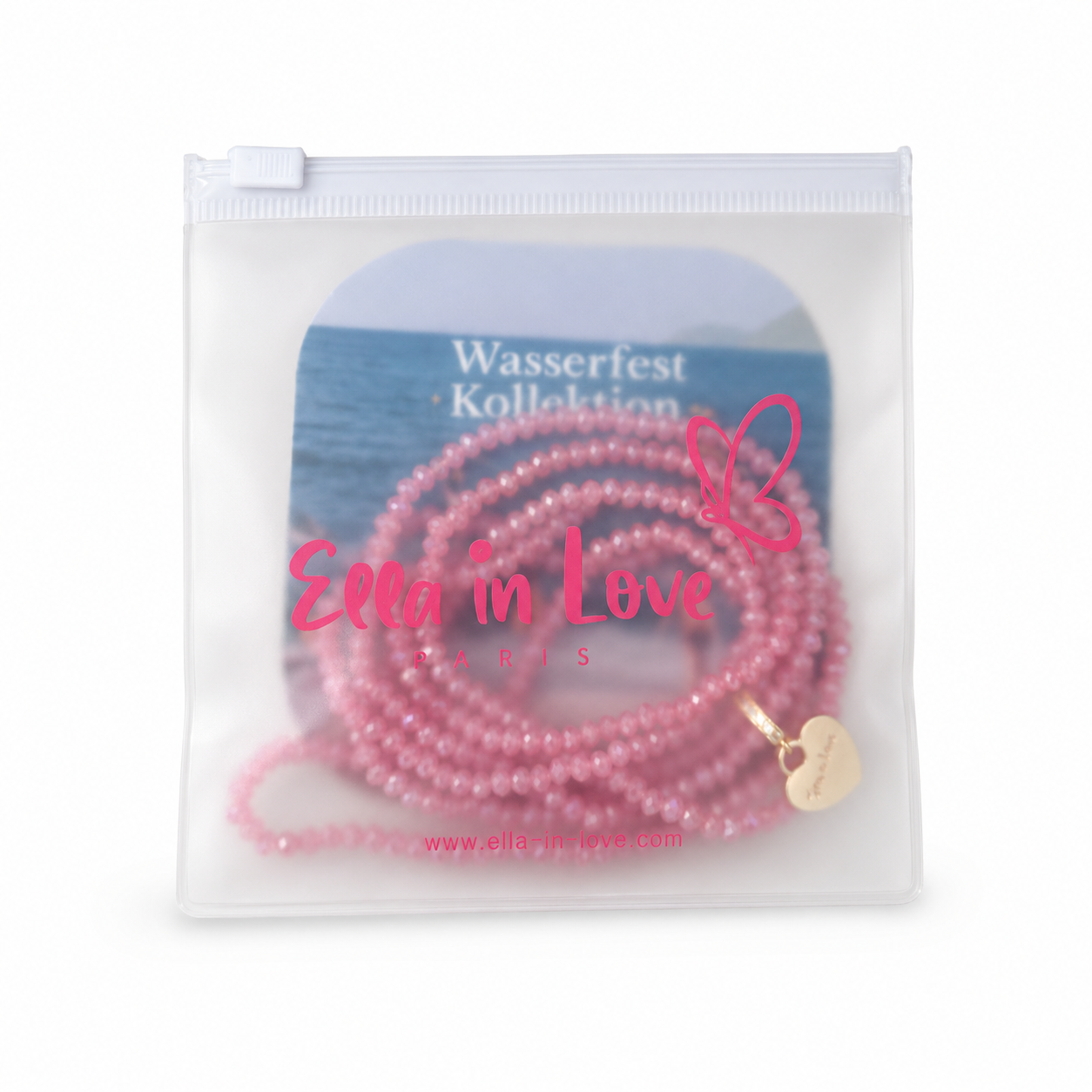 Perlenhalskette Koralle Elastisch mit Herz-Charm Silber | Wasserfest