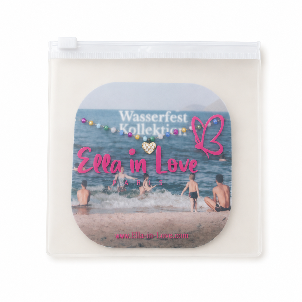 Perlenhalskette Multicolor mit Herz | Wasserfest