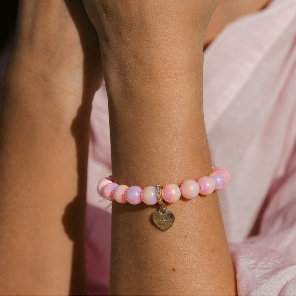 Rosa Muttertags Schmuckset mit Halskette & Perlenarmband – Intensiv Glow Classic