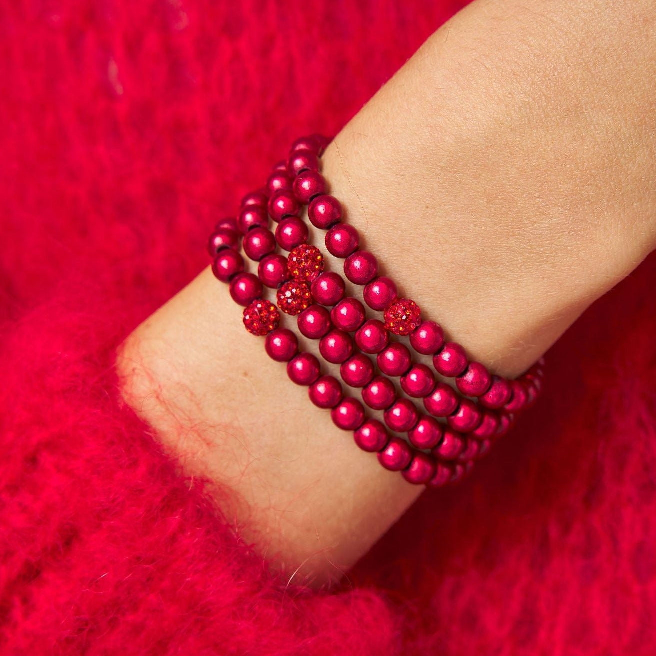 Armband Set Scarlet Rot Sparkle Slim Stack