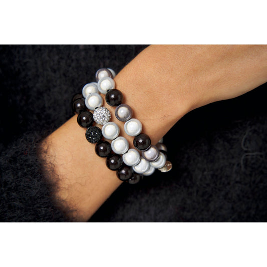 Perlenarmband-Set Schwarz/Weiß