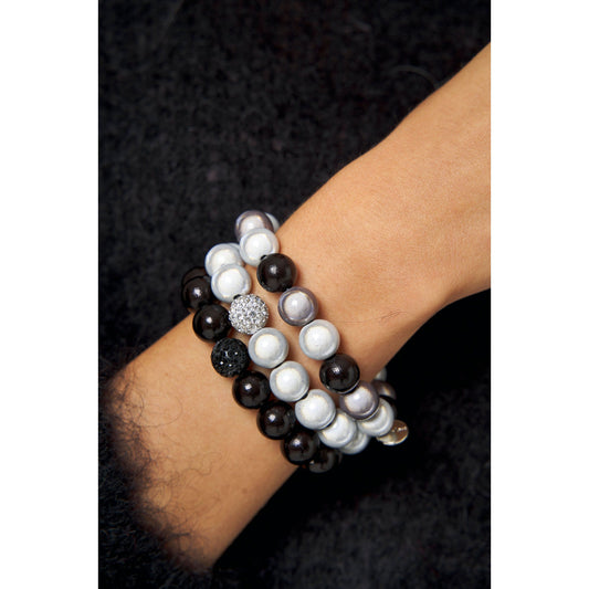 Perlenarmband-Set Schwarz/Weiß