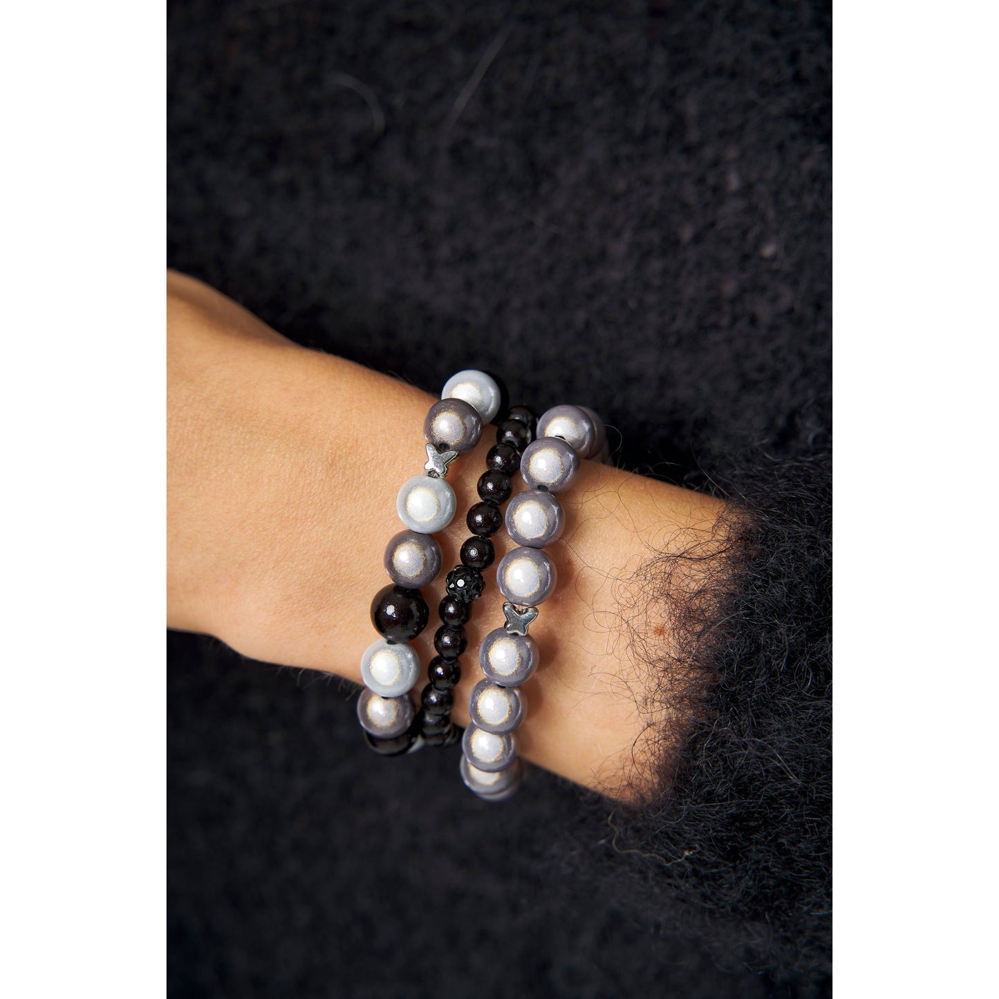 Perlenarmband-Set Schwarz/Weiß