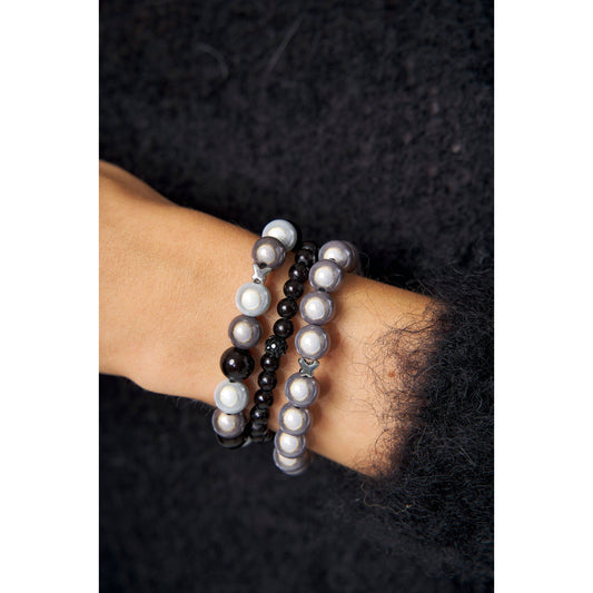 Perlenarmband-Set Schwarz/Weiß