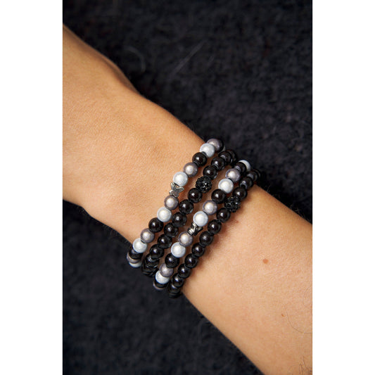 Perlenarmband-Set Schwarz/Weiß