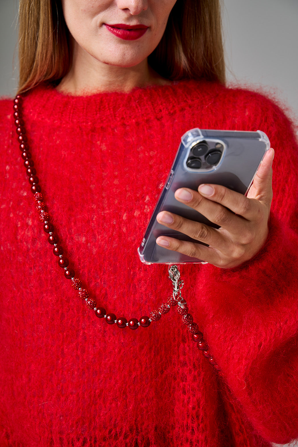 Scarlet Red Handykette mit Glitzerperlen