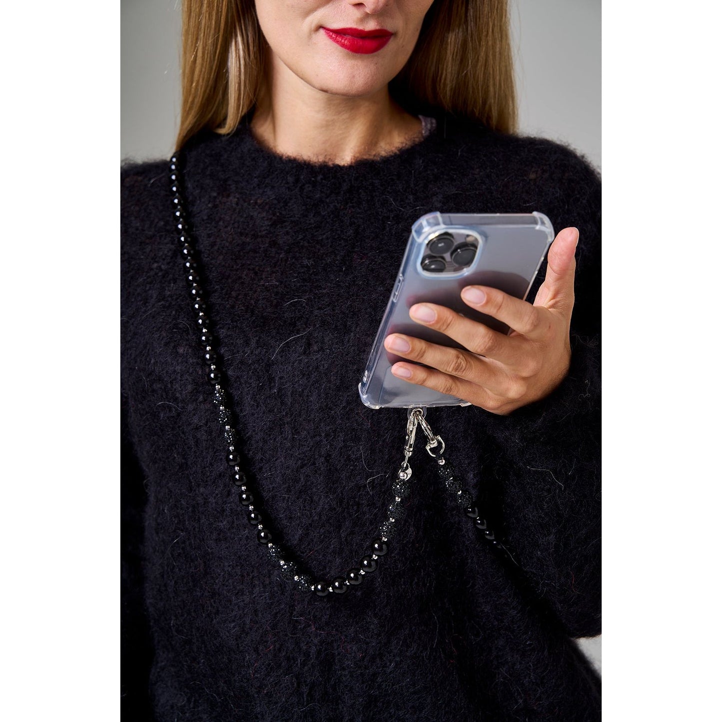 Handykette Black Night mit Glitzerperlen
